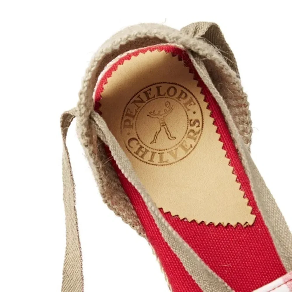 New Penelope Chilvers Valenciana Wedge Gingham Plaid Espadrille Sandals Shoes